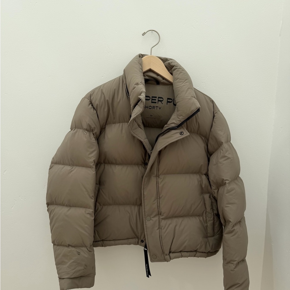 Aritzia Super Puff Short Puffer Jacket — Taupe Gray